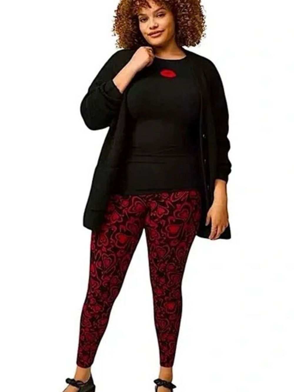 torrid Black Leggings with Red Heart Swirl Print - Picture 4 of 5